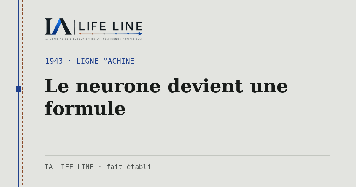Carte de partage : Le neurone devient une formule — 1943 · IA LIFE LINE