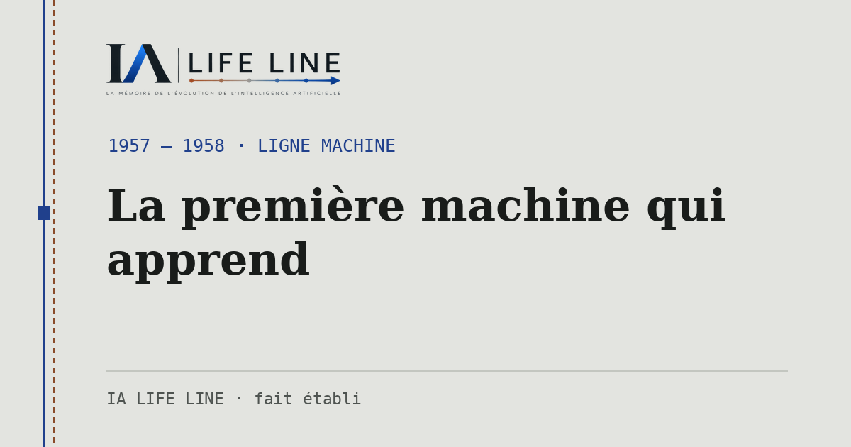 Carte de partage : La première machine qui apprend — 1957 — 1958 · IA LIFE LINE