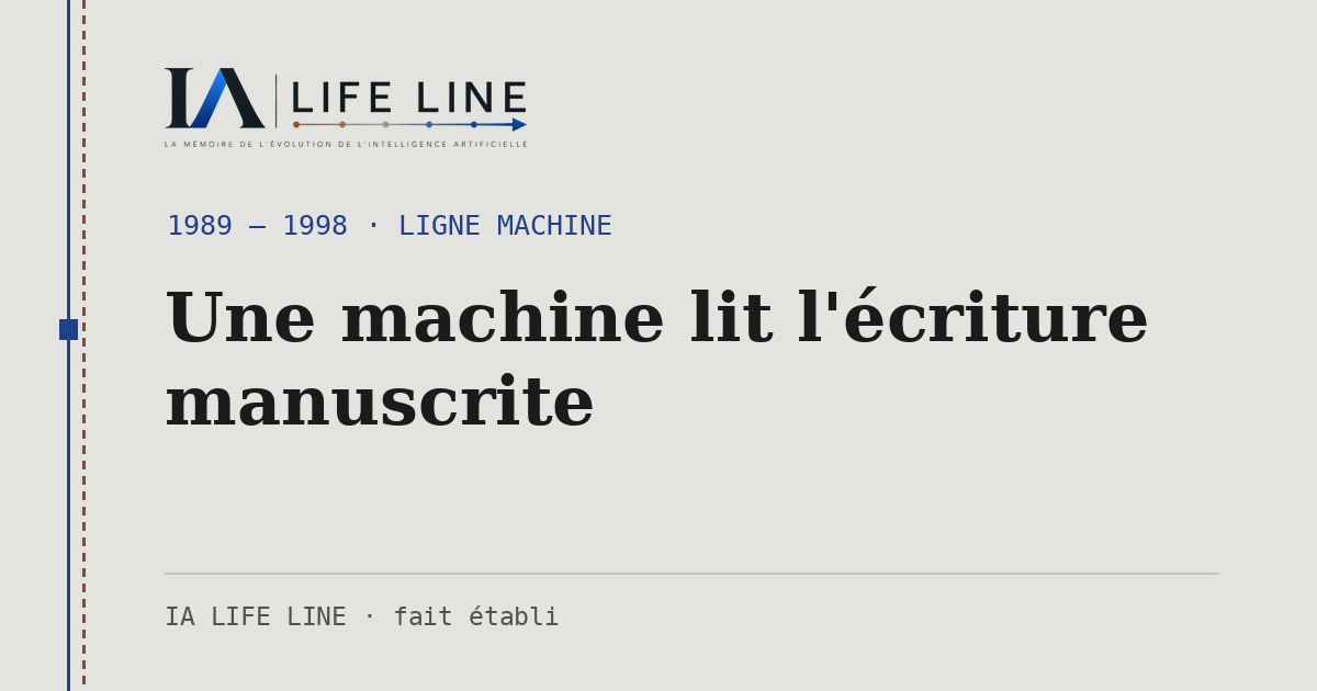 Carte de partage : Une machine lit l'écriture manuscrite — 1989 — 1998 · IA LIFE LINE