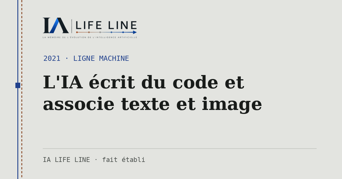 Carte de partage : L'IA écrit du code et associe texte et image — 2021 · IA LIFE LINE