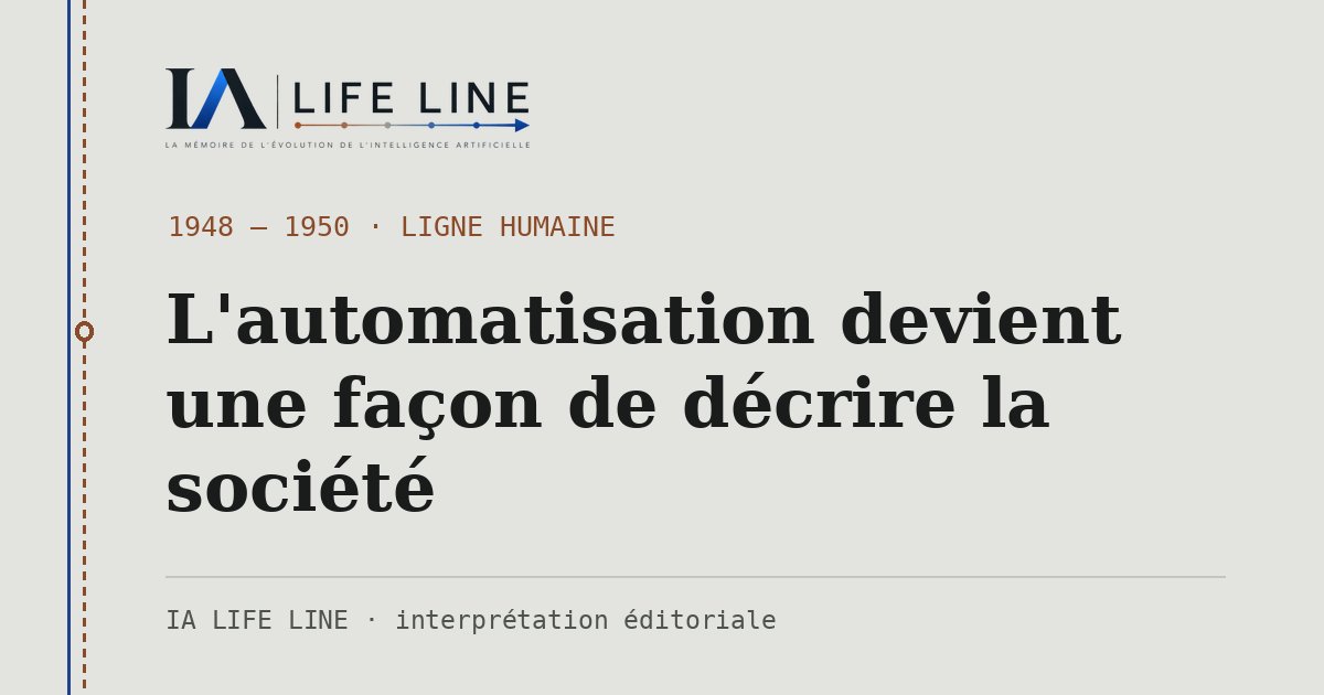 Carte de partage : L'automatisation devient une façon de décrire la société — 1948 — 1950 · IA LIFE LINE