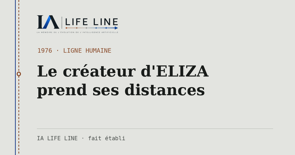 Carte de partage : Le créateur d'ELIZA prend ses distances — 1976 · IA LIFE LINE